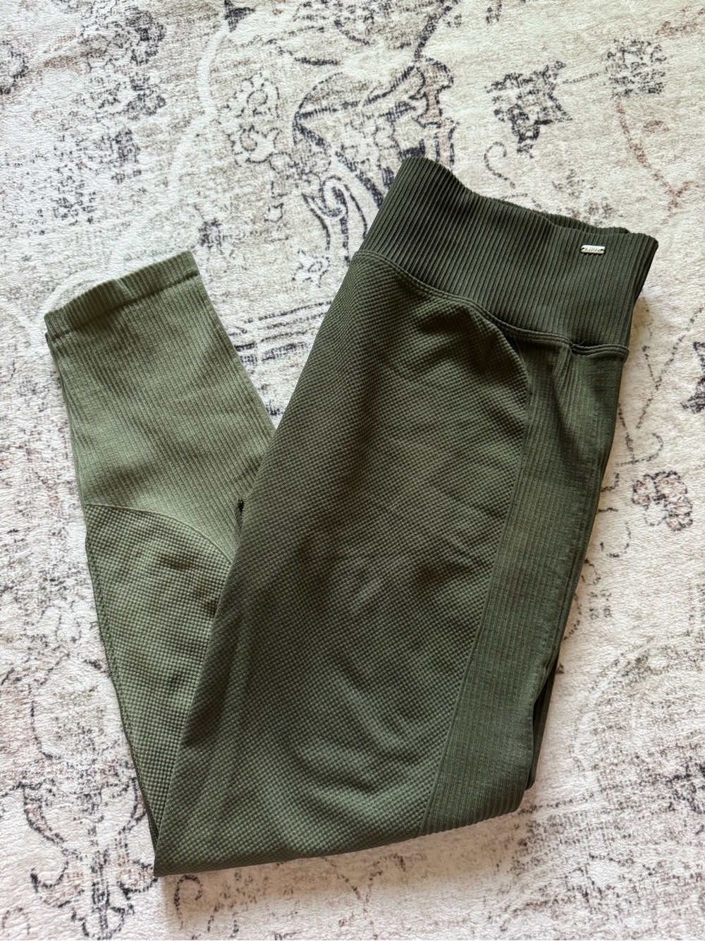 PINK Olive Green Ribbed High-Waist Leggings